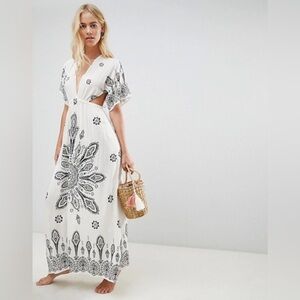 ASOS Placement Bandana Print Kimono Plunge Maxi Beach Dress Tall size 6